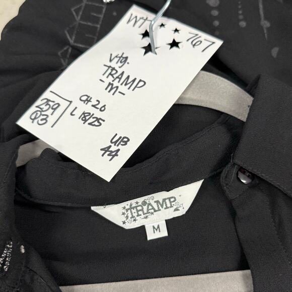 Vintage 90s Tramp Brand Top Women's Medium Sheer Hi-Low Buttoned Goth Whimsygoth - Picture 3 of 5